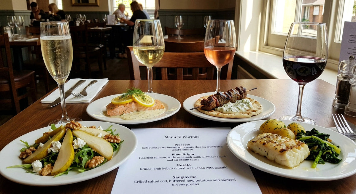Different dishes paired with specific The Flying Winemaker wines